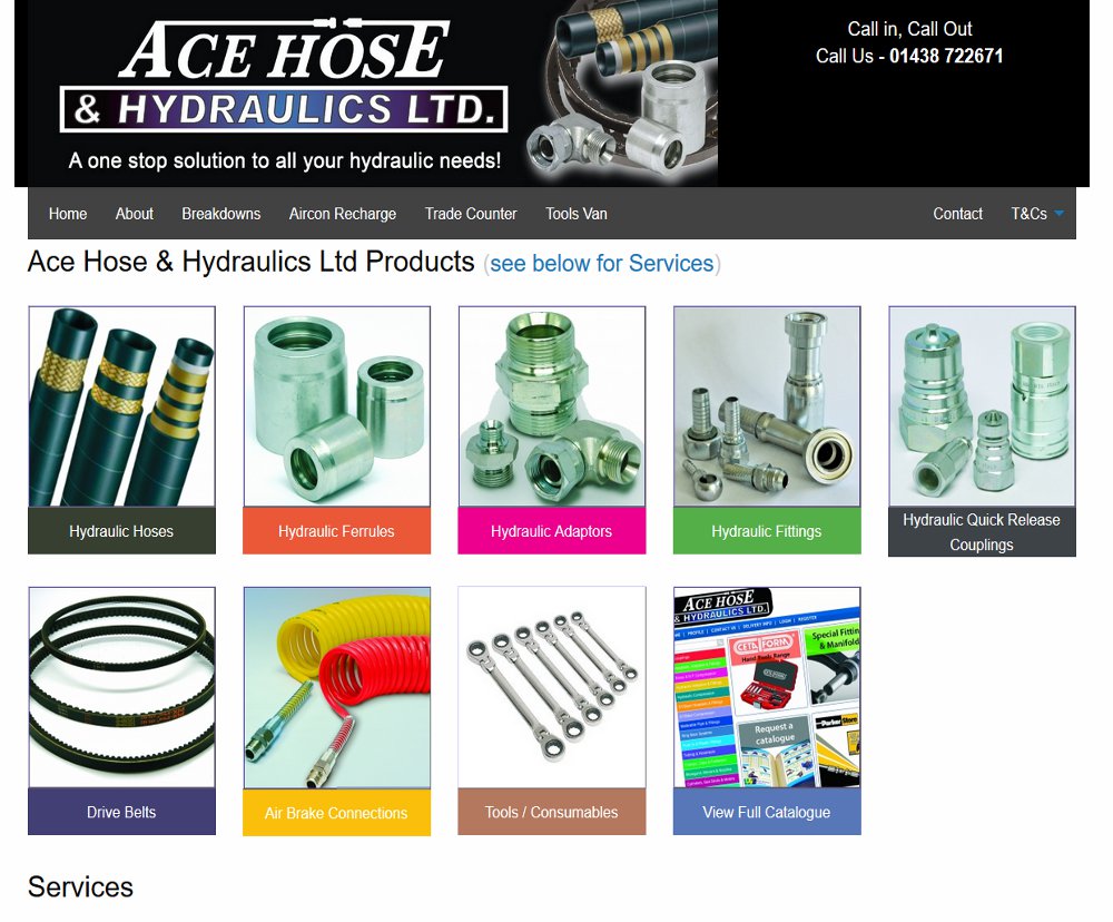 Ace Hose & Hydraulics home page image