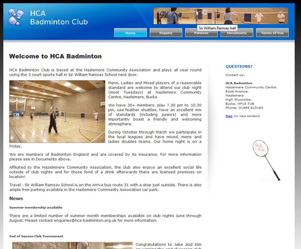 HCA Badminton Club home page image