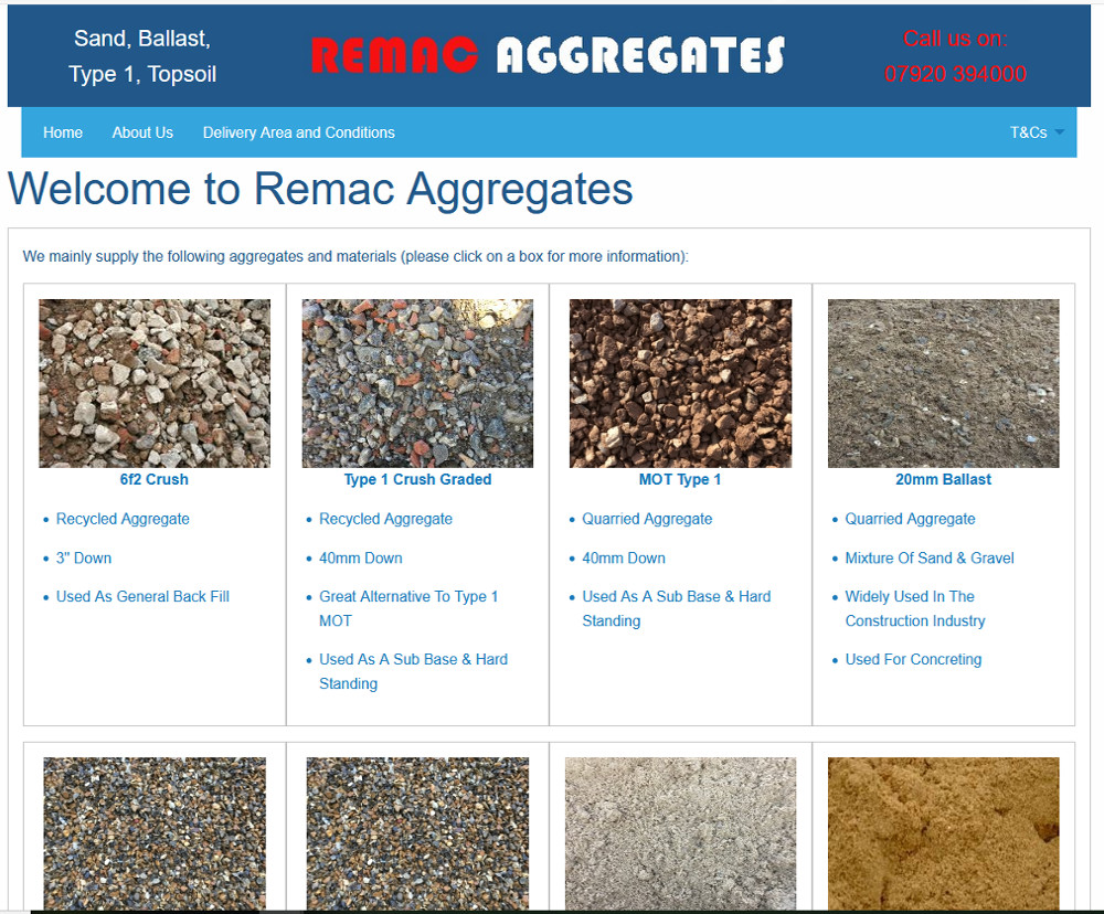 Remac Aggregates home page image