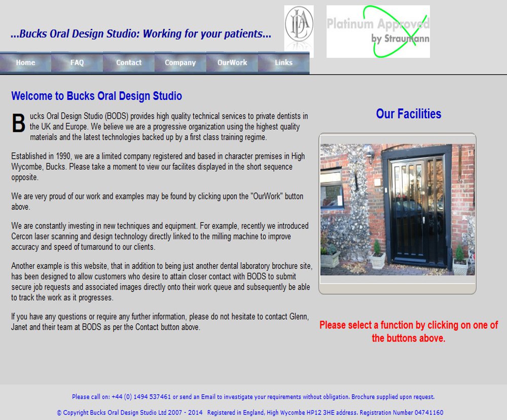 Bucks Oral Design home page image