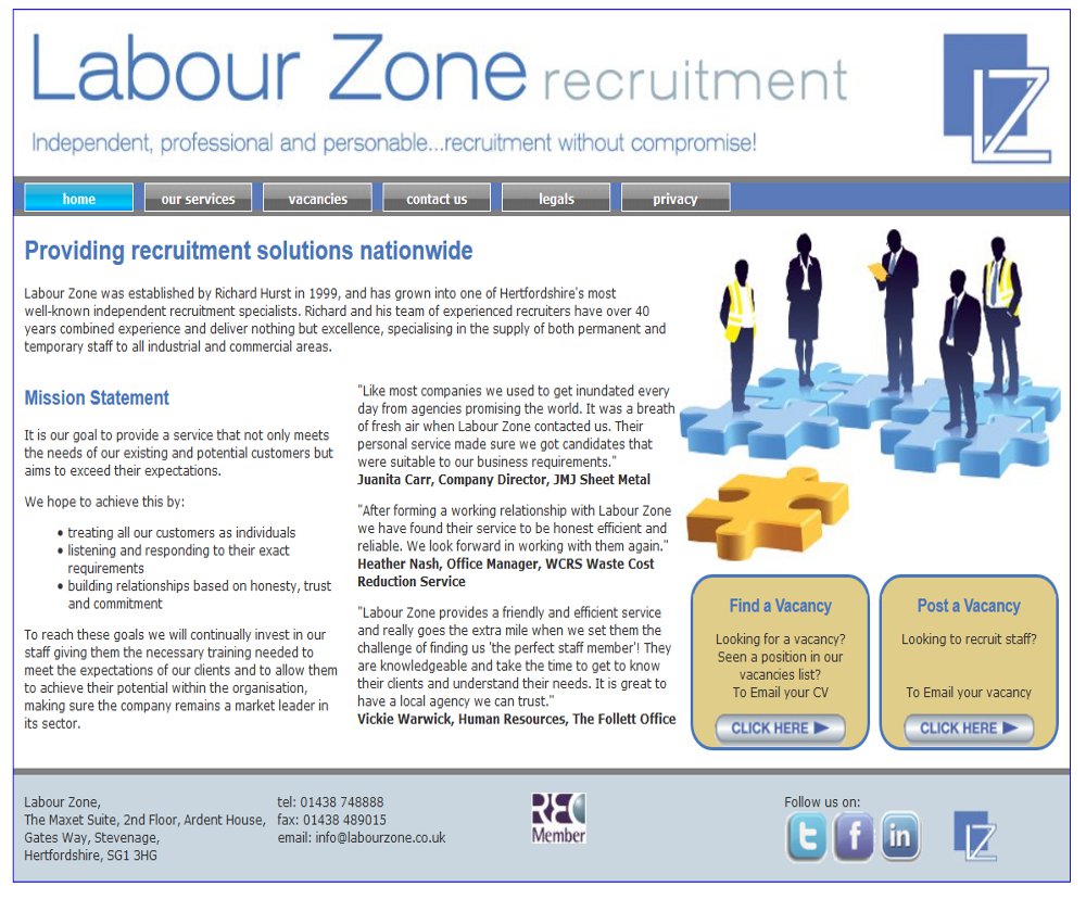 Labour Zone Ltd home page image